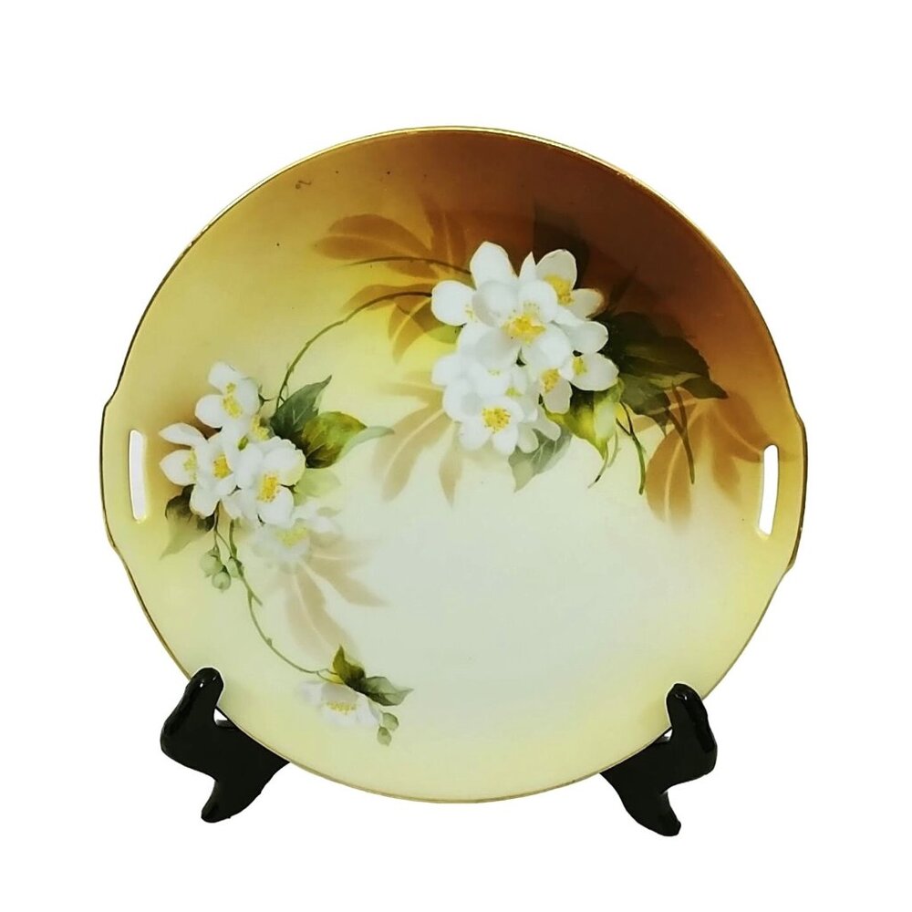 Vtg RS Germany Floral Porcelain Plate  Decorative 9.75" with Gold Rim & Handles